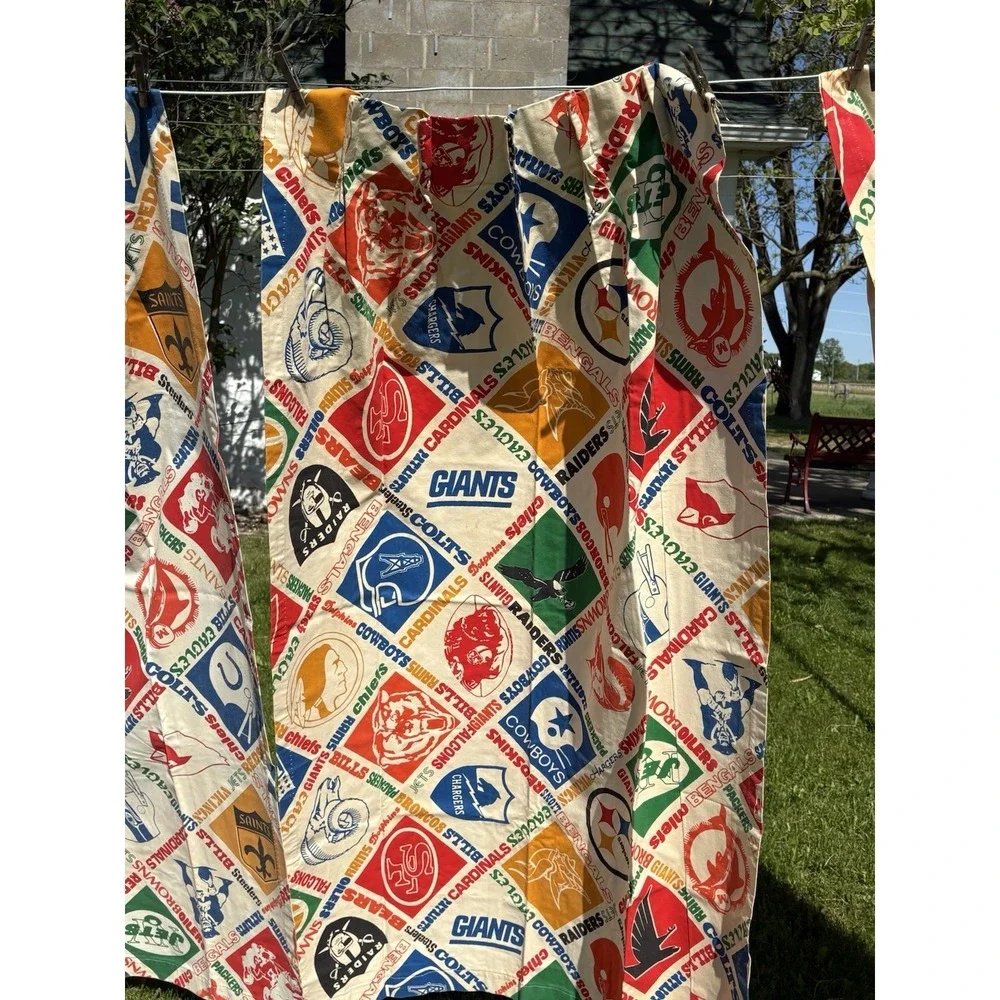 Vtg Set Of 4 1970s NFL Football Teams Logo SEARS Perma-Prest Curtains 150
